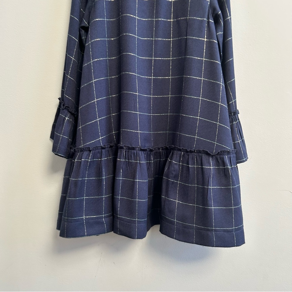 Mayoral Girls Navy Blue And Gold Check Dress, Size 8 - Picture 7 of 12